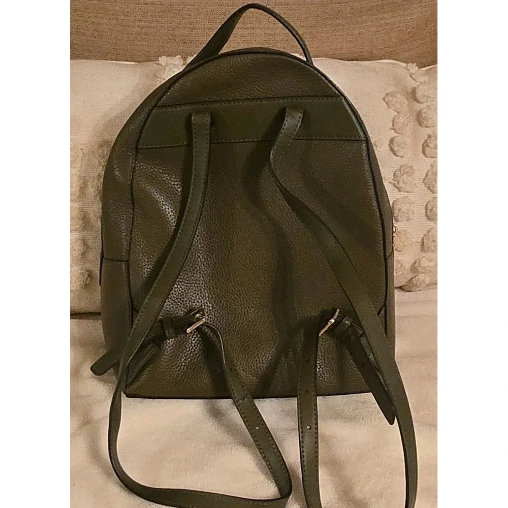 Michael Kors Green Pebbled Zip Backpack Gold Tone Hardware Adjustable Straps